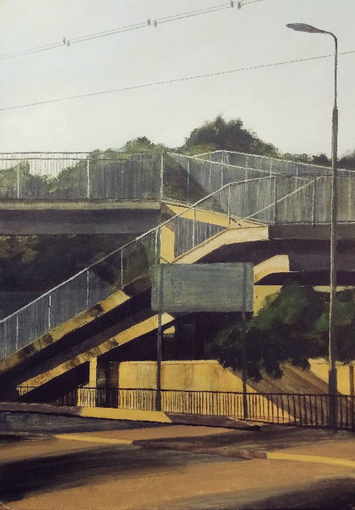 #NewWork #ontheeasel #wip

Pedestrian Access
40x30cm acrylic on paper
lindseylavender.co.uk

#art #painting #cityscape #infrastructure #footbridge #sunshineonconcrete

#Edinburgh #Scotland