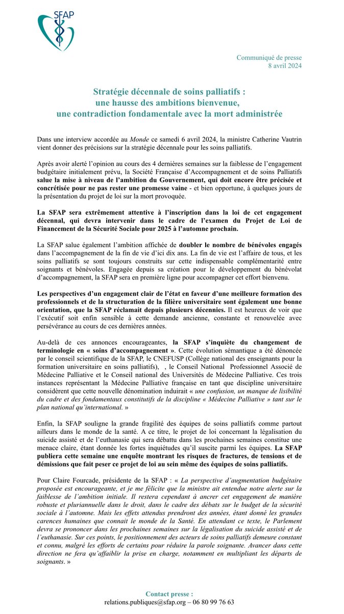 Stratégie décennale: retrouvez le communiqué de la SFAP 👇