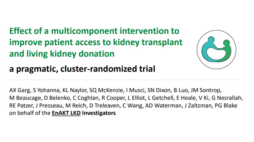 📣 Webinar recording and slides now available: 

'Effect of a Multicomponent Intervention to Improve Patient Access to Kidney Transplant and Living Kidney Donation: A Pragmatic, Cluster Randomized Trial' with @AmitXGarg and Stephanie Dixon

🔗 bit.ly/3VPWnjB #pctGR