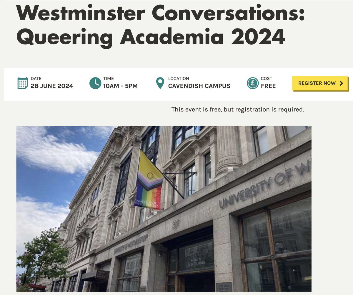 Please check/respond to/share this call for our Second Annual Queering Academia Conference @UniWestminster 'We seek contributions from any and no disciplines (and especially beyond academia). We hope to engage students, academics, activists and artists working with relevant…