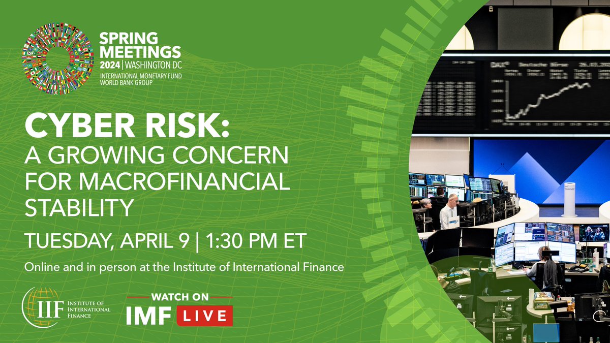 The number of cyberattacks has almost doubled since before the pandemic, with ~20% of all incidents affecting financial firms and posing a serious threat to financial stability. Join us on April 9 at 1:30 PM ET to learn more in a panel discussion @IIF. imf.org/en/Publication…