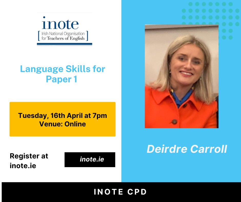 🔹CPD News🔹 We are delighted to announce that our very own Deirdre Carroll will deliver this comprehensive and practical Paper 1 webinar on Tuesday, 16th April. For paid-up members only. Register/ Become a paid-up member on inote.ie