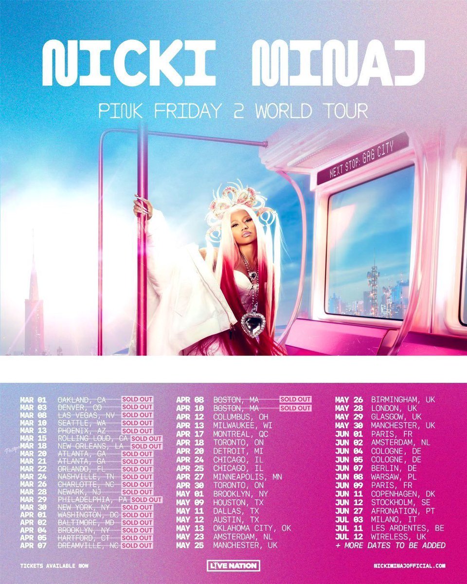 .@NICKIMINAJ sells out her 21st & 22nd consecutive shows from the ‘Pink Friday 2 World Tour’ at TD Garden, Boston.