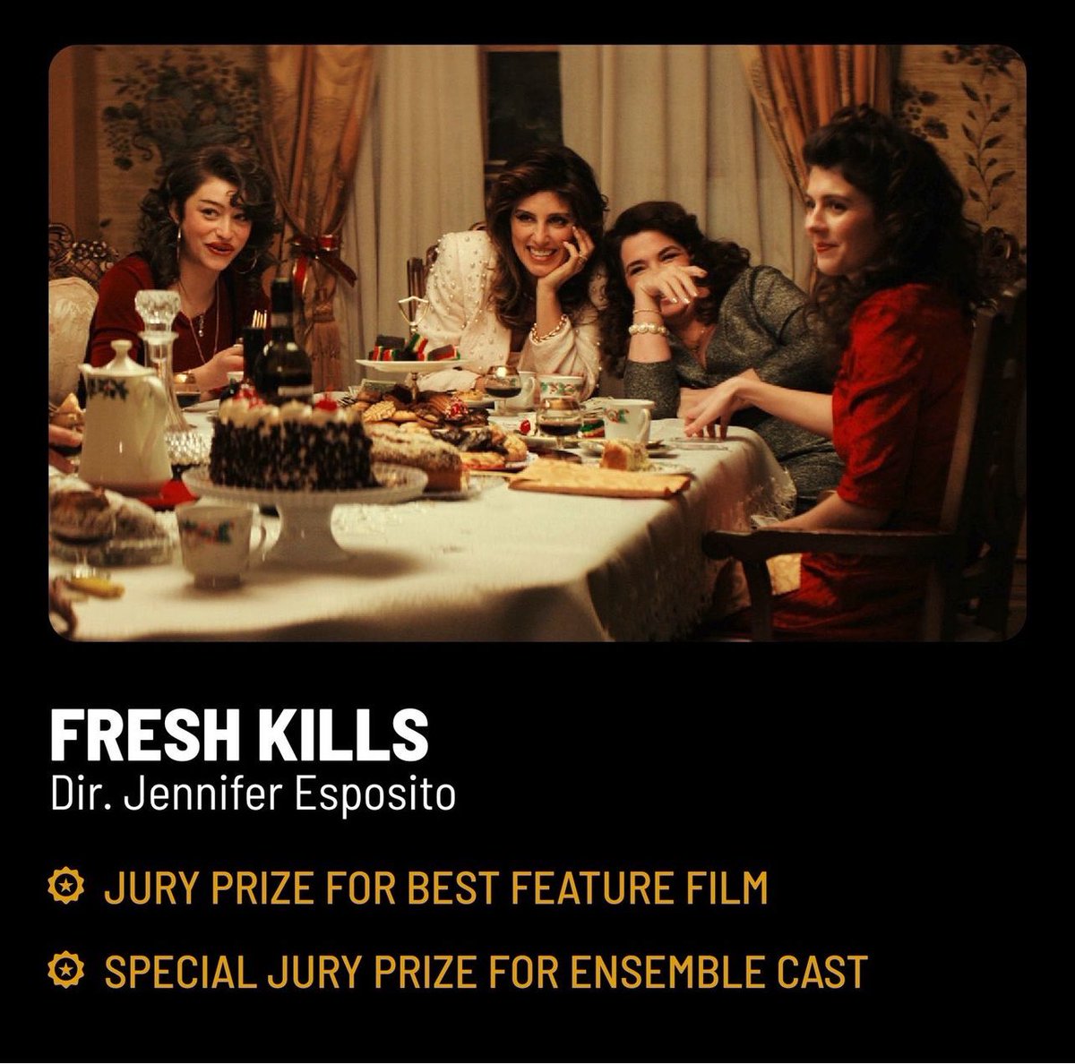 My film, FRESH KILLS, wins Jury Prize for BEST FEATURE and Best Ensemble !!! So thrilled this amazing cast is getting recognized!! Thank you Annapolis Film Fest!!! Fresh Kills comes out June 14 NY and LA then wider!!