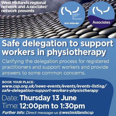 🌟NEW EVENT with @AssociatesAtCSP 📣 🚨Hear from both support workers and physios about their own experiences in practice 👩🏻‍⚕️ 🚨Share useful resources on this topic that the @thecsp has to offer 🧑🏽‍💻 Sign up here, open to non-members too👇 csp.org.uk/news-events/ev… #WMCSP #CPD