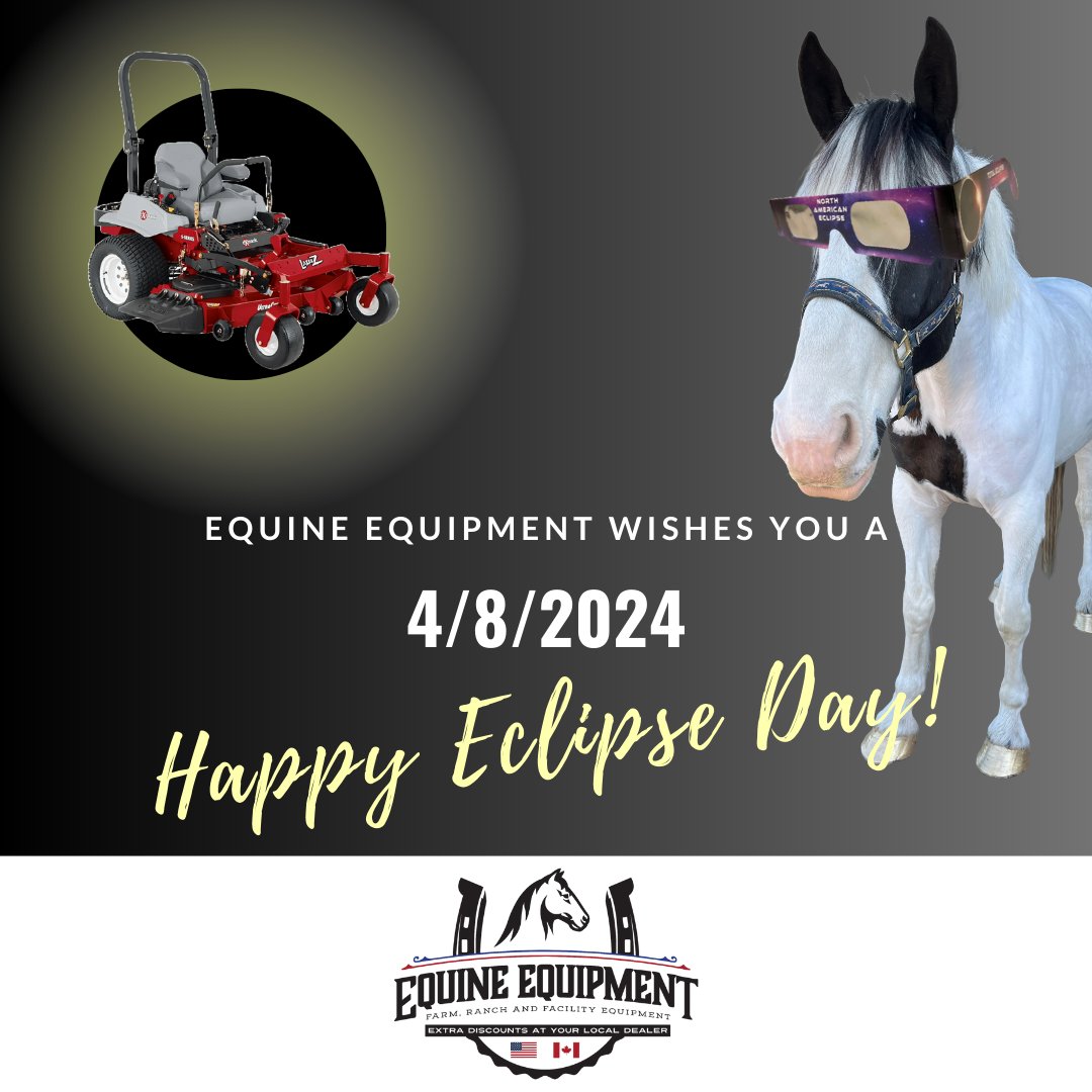 If you're out mowing today, make sure you don't forget your eclipse glasses! Safety is always important!
If you need a new mower, contact us to get pre-qualified for a new <a href="/Exmarkmowers/">Exmark</a>! Call us toll free at 877-905-0004.
#SolarEclipse2024