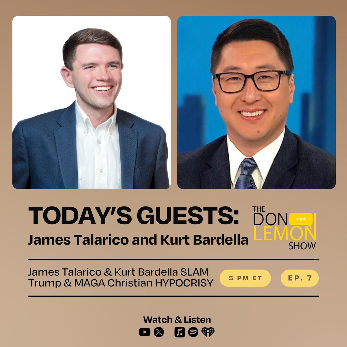 Today I’m joined by Texas State Representative @jamestalarico and Former GOP Oversight Committee Spokesperson @kurtbardella for a no holds barred discussion on Trump and the current state of the Republican Party. Watch and listen at 5pm ET!