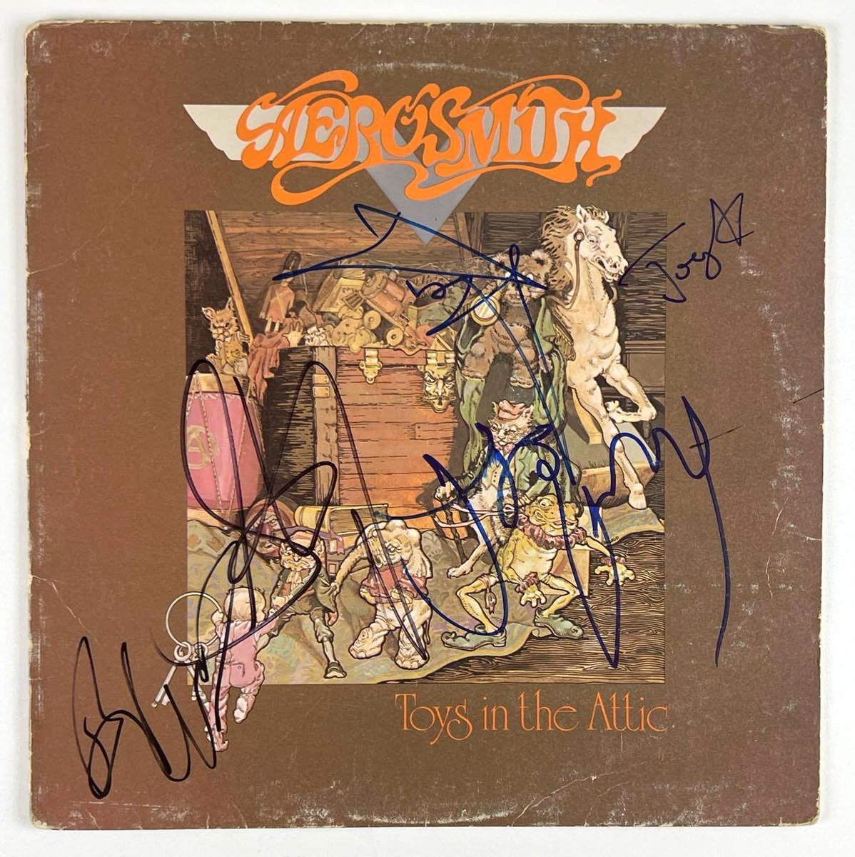 EandBAuctions's tweet photo. On This Day in Music 1975: Aerosmith unveiled their third studio album, "Toys In The Attic," marking a pinnacle in their commercial success in the US. Boasting eight million copies sold, the album introduced the chart-topping hit "Walk This Way," reaching No. 10 on the Billboard Hot 100 upon re-release in early 1977. This iconic track was instrumental in propelling Aerosmith into the mainstream during the seventies.

Check out this awesome fully band signed Aerosmith "Toys in the Attic" album
https://t.co/h8WFPeNsn2

Up for Bid Now Amongst our 300+ Lot Spring Music Auction

Ending This Thursday April 11th @ 7PM ET

View All Auction Lots: https://t.co/YlqUOJIyHZ

Register to Bid: https://t.co/I9wvFqrPuQ

#aerosmith #steventyler #autograph #vinyl #1970s
