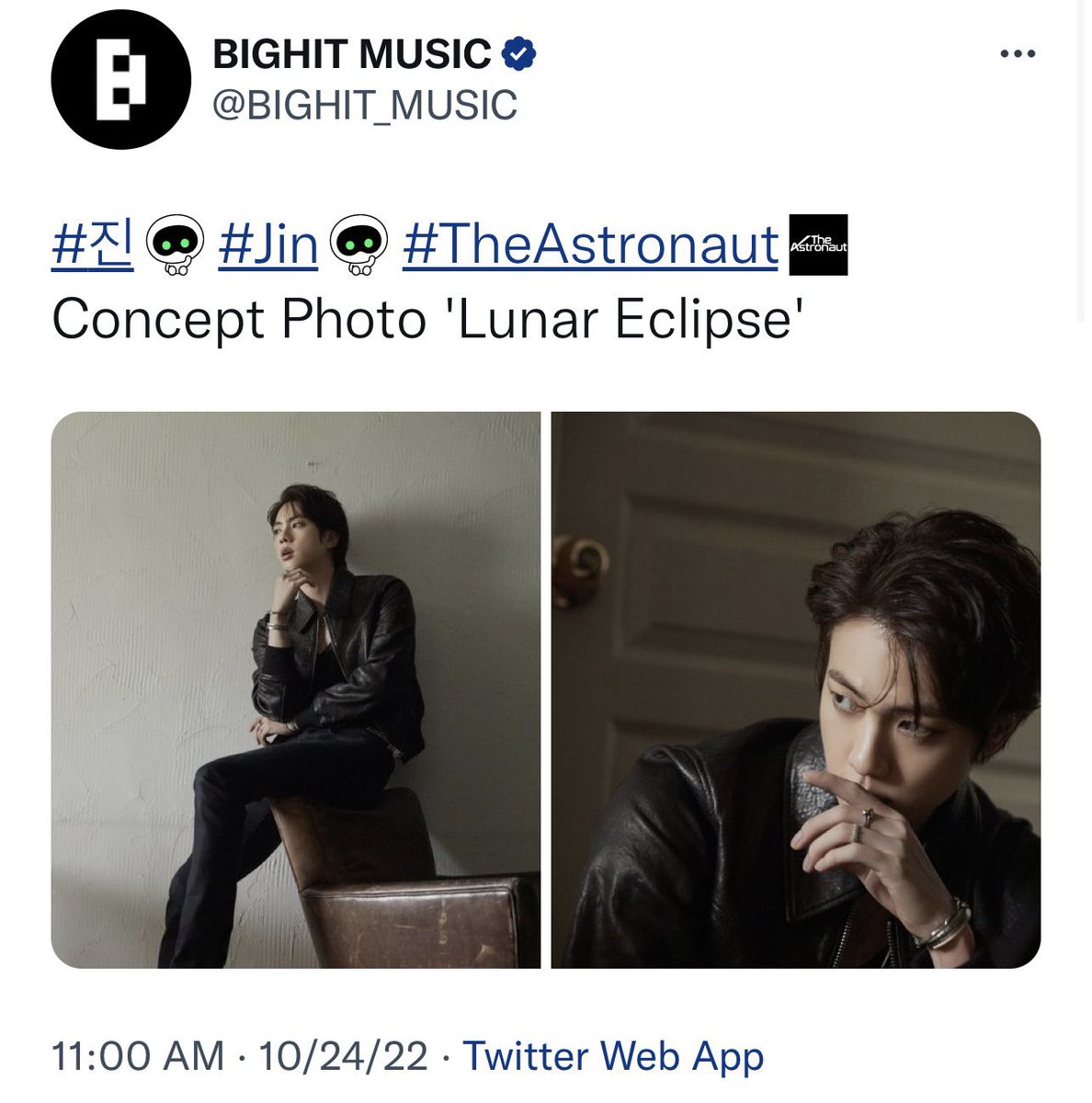 seokjinism1's tweet photo. Remember when Jin released The Astronaut’s Concept photo 2: Lunar Eclipse on 24th (Korea’s 25th), there was a partial solar eclipse - the last of 2022 that happened on 25th october 

I don’t know if it was a coincidence or he knew about it and released his concept on that day. 

Knowing how detailed and particular he is and how much he loves science and space things in his songs, it was not coincidental - he probably knew 

#TheAstronaut #Jin #JINxColdplay #진
#Eclipse2024