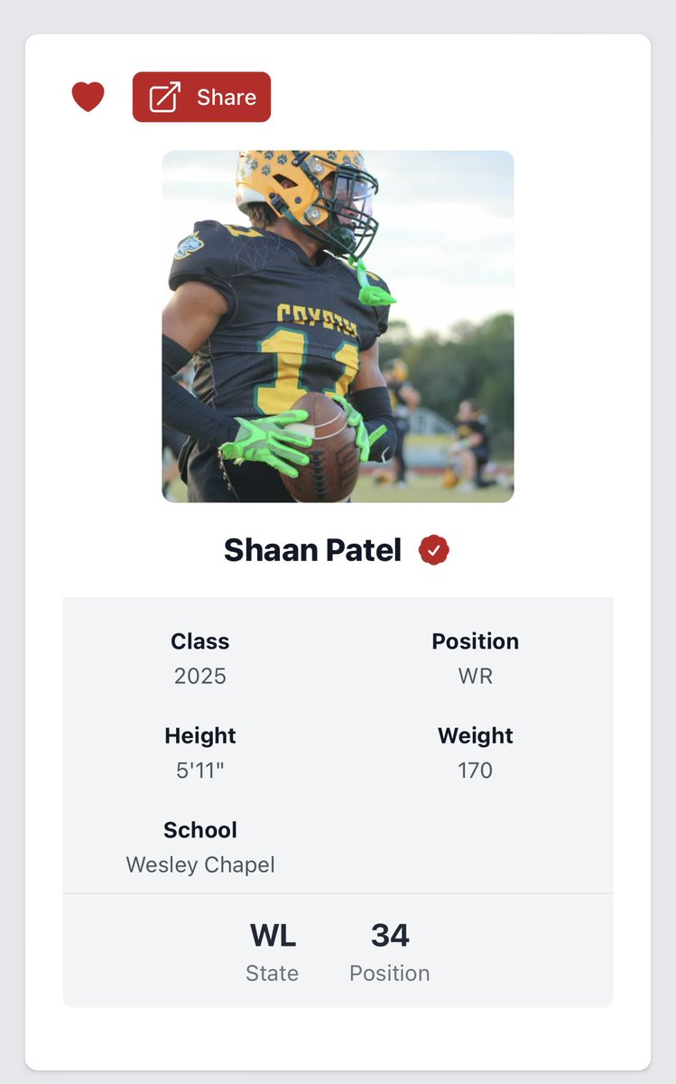 Shaan Patel (@shaanpatel_11) on Twitter photo #AGTG Blessed to be ranked the #34 WR in the state of Florida !
<a href="/larryblustein/">Blustein Recruiting</a> <a href="/PrepRedzoneFL/">Prep Redzone Florida</a>
<a href="/AmanPatel112/">Coach Aman Patel</a> <a href="/AlexTamayo22/">Alejandro Tamayo</a> <a href="/PascoCountyFB/">PascoCountyFB</a> <a href="/Rivals/">Rivals</a> <a href="/BigCountyPreps1/">BCP SPORTS</a> #AGTG Blessed to be ranked the #34 WR in the state of Florida !
<a href="/larryblustein/">Blustein Recruiting</a> <a href="/PrepRedzoneFL/">Prep Redzone Florida</a>
<a href="/AmanPatel112/">Coach Aman Patel</a> <a href="/AlexTamayo22/">Alejandro Tamayo</a> <a href="/PascoCountyFB/">PascoCountyFB</a> <a href="/Rivals/">Rivals</a> <a href="/BigCountyPreps1/">BCP SPORTS</a>