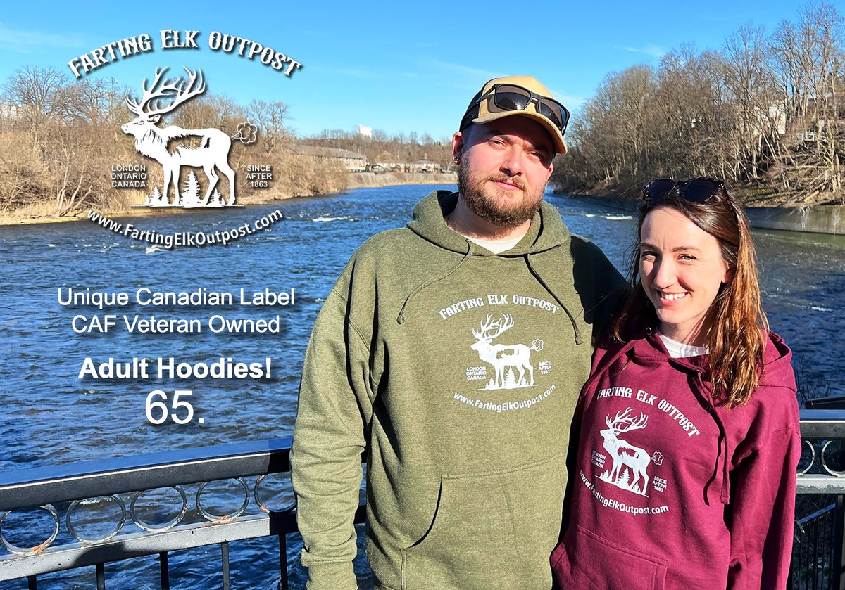 Lots of photos coming to us of people wearing our hoodies! Looking good, and a little crazy. Canada's fun and slightly wacky boutique label. Veteran owned and operated. #CanadaNews <a href="/CanadianFashion/">Canadian Fashion</a> #Canadian #fashiontrends #fartingelk #canadianveterans fartingelkoutpost.com