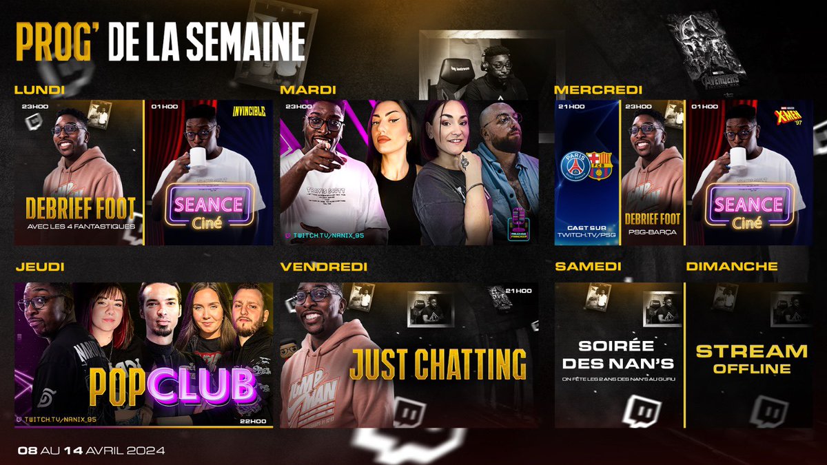 Il a été réclamé Il est de retour Et il est bien REMPLI 😏 Let’s go pour le planning de la semaine🥹 Comme ça, t’auras pas d’excuses si t’es pas là. Et… moi non plus🤣 🫵RDV 23h👉twitch.tv/nanix_95