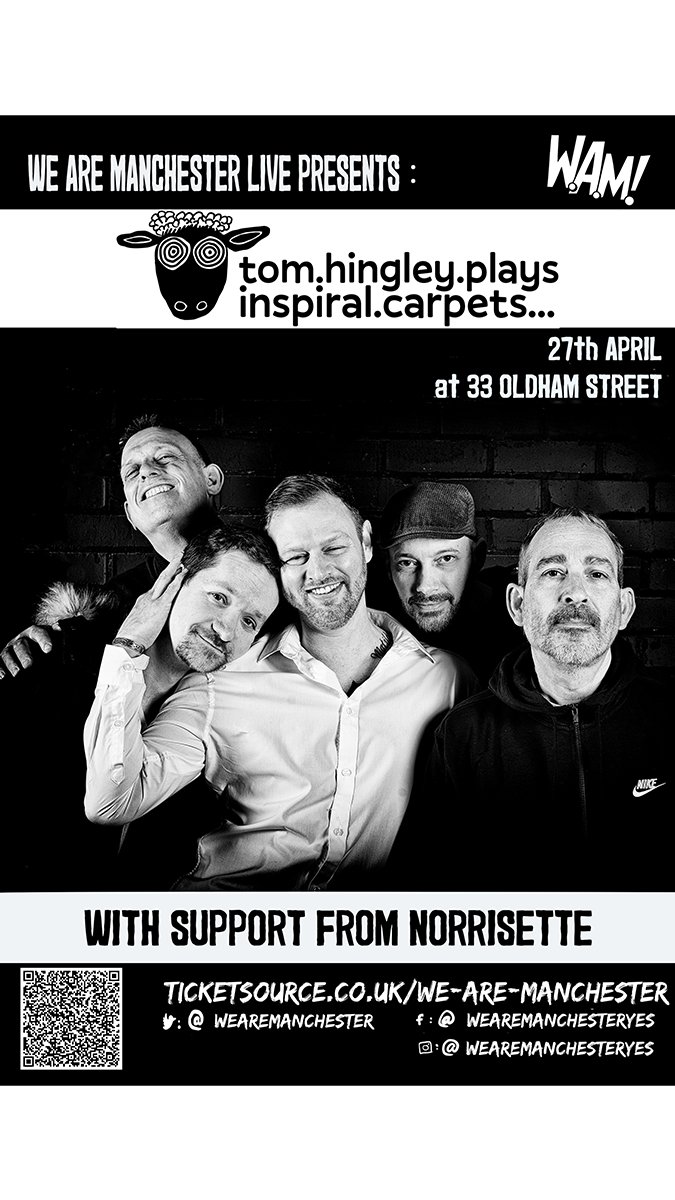 #Wearemanchesterlive: April: Tom Hingley plays Inspiral Carpets! @tomhingleymusic joins us with his band at @33_oldhamstreet! Support comes from @norrisette. Tickets & playlist: linktr.ee/wearemanchester #Wearemanchester #livemusic #gigs #MCR #indie @scruffoftheneck