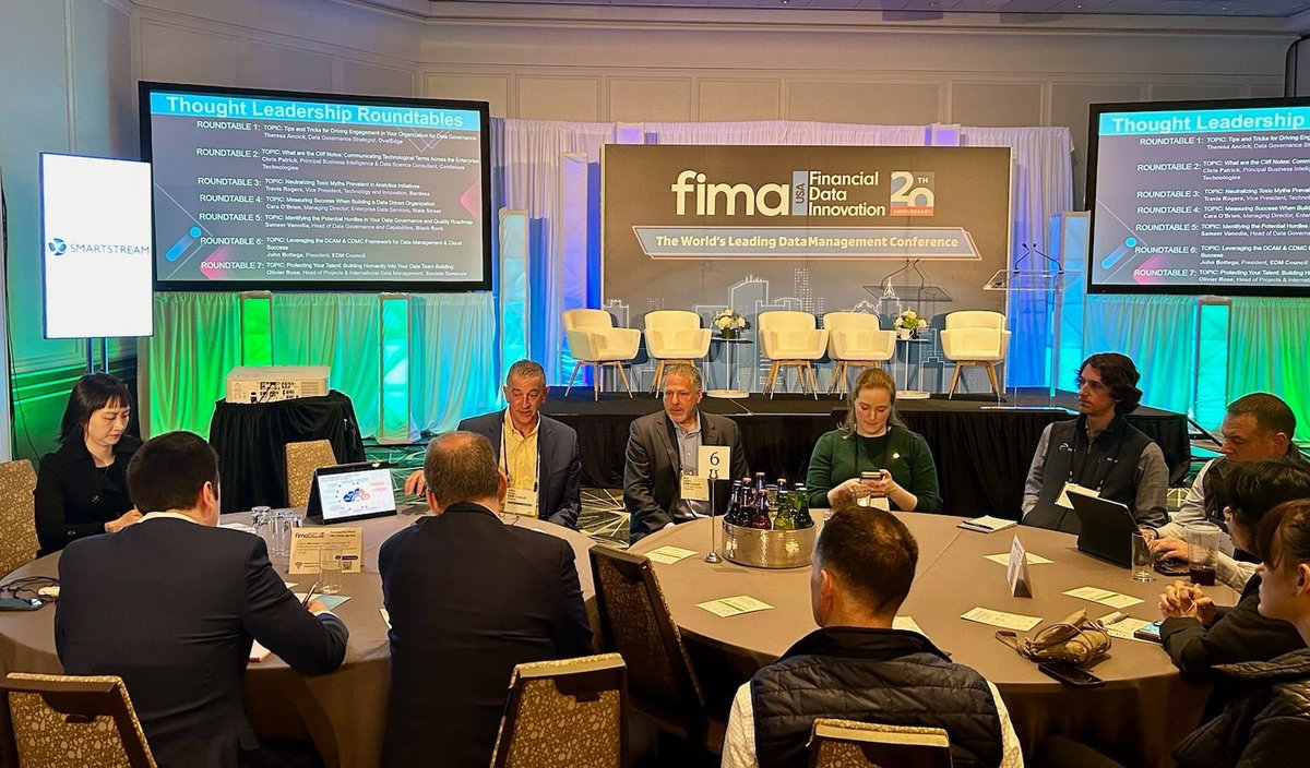 We're at #FIMABoston! What a fantastic day! John Bottega chaired the Roundtable on 'Leveraging the #DCAM and #CDMC Frameworks for #DataManagement & Cloud Success.' At 4:45pm, he will lead the Boardroom Session on 'A Perspective on AI Governance.” Visit the team at booth #50!