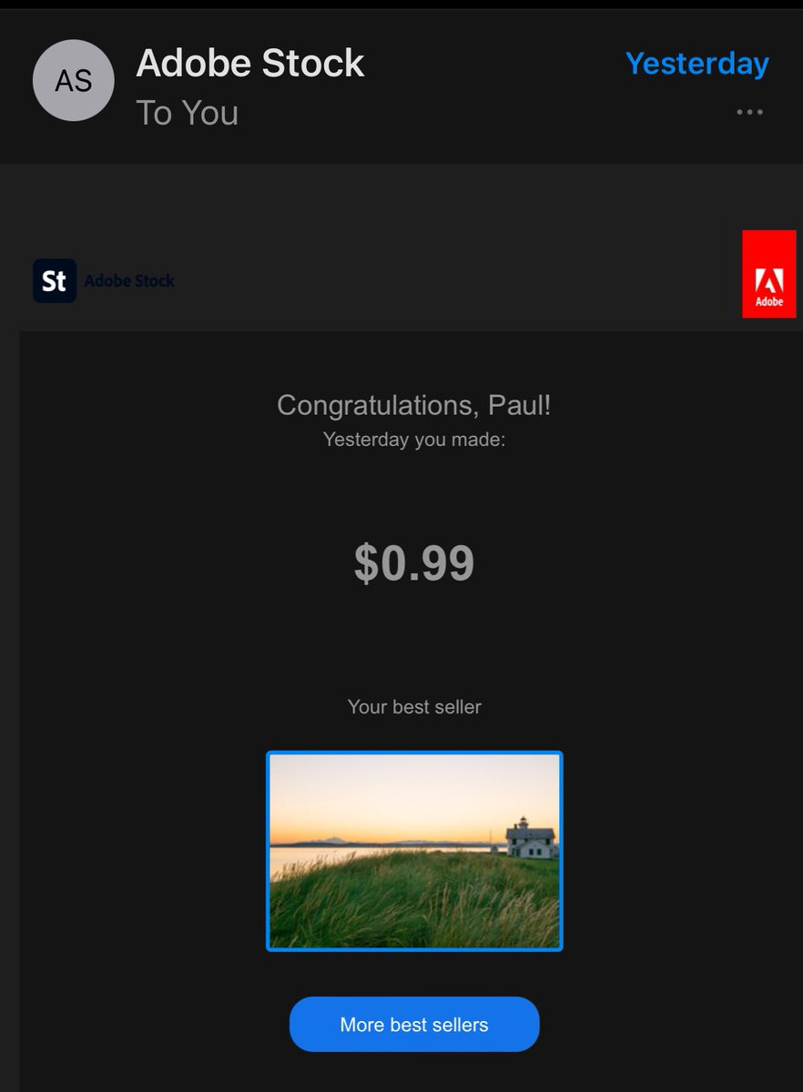 You guys! I might be able to retire soon and become a full time landscape photographer!! .99 cents pocketed in stock images sold. I’m on my way!!