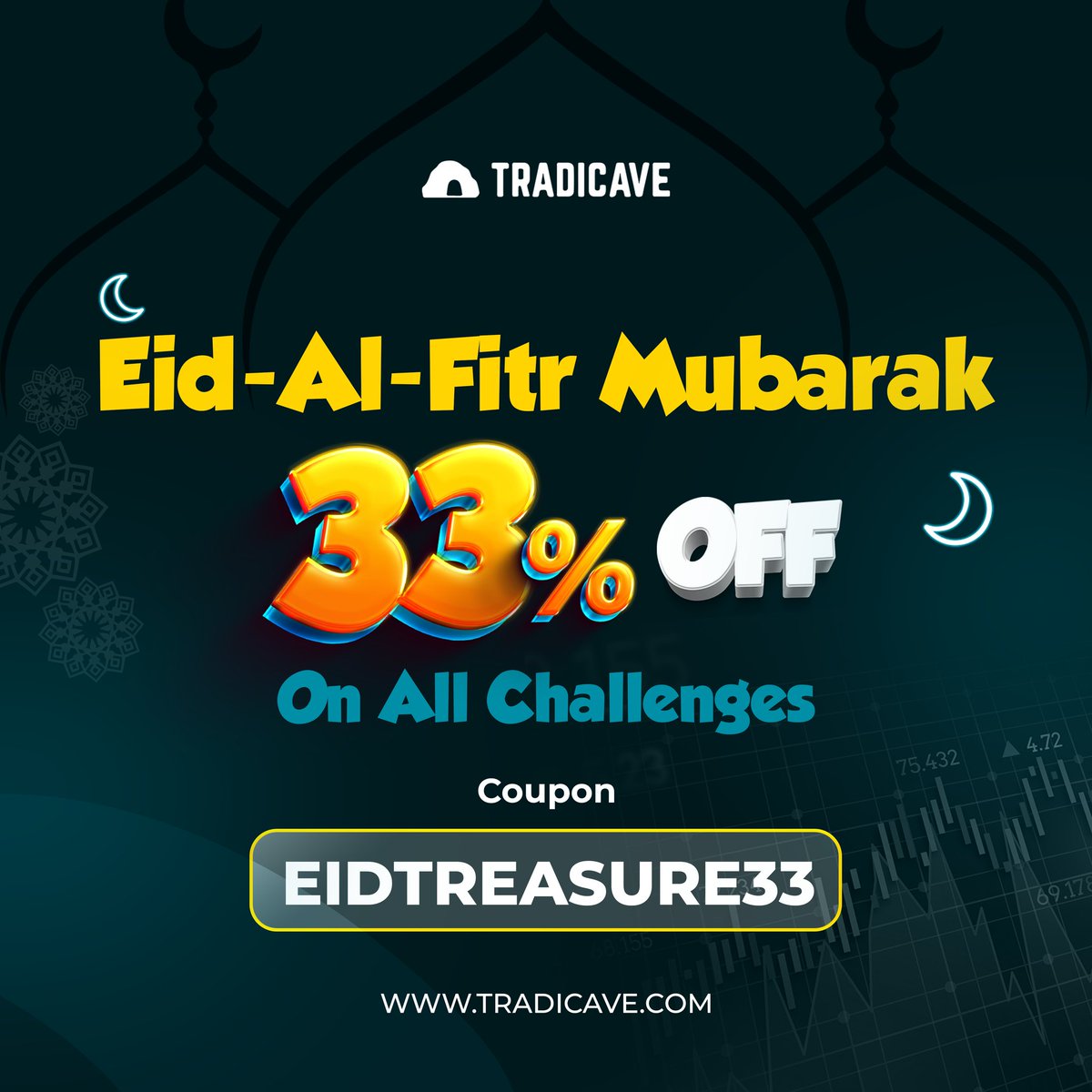 🎉 Celebrate Eid-Al-Fitr with Tradicave! Enjoy a festive 33% OFF on all challenges! 🌙 Unwrap the treasure of opportunities with Code: 'EIDTREASURE33' Hurry, seize the adventure! 💰 OFFER valid till 14th APRIL⏳ Follow @tradicave For more visit: tradicave.com