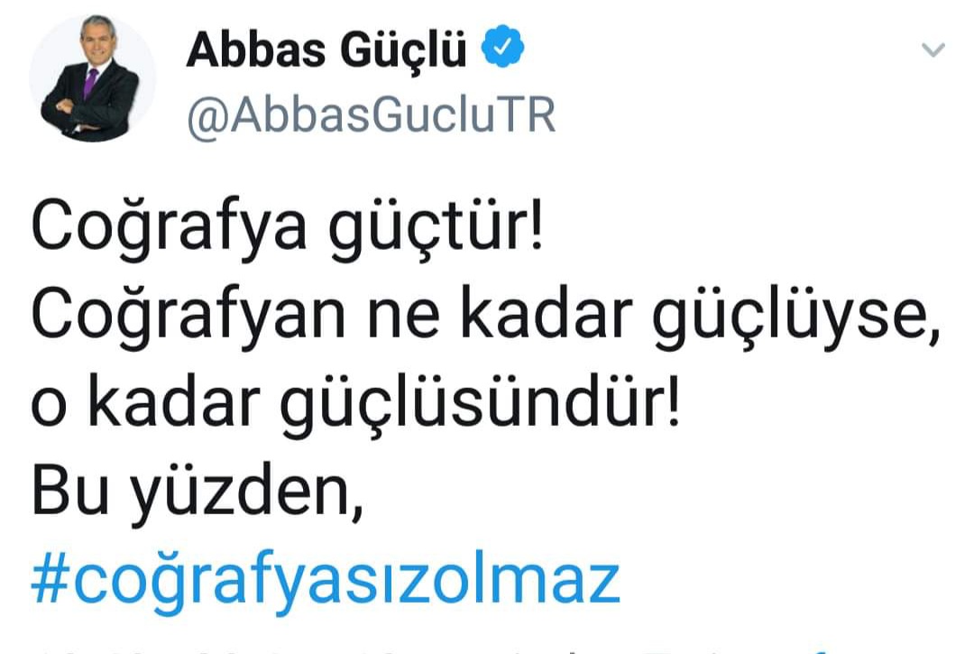 Coğrafya her zaman güçtür🌍 bulunduğumuz konumda daha da güçtür✅️
Coğrafya hâla seçmeli derstir! Bu ayıp düzeltilmeli ve dünyanın en prestijli bilimi hak ettiği yeri almalıdır! 
<a href="/AbbasGucluTR/">Abbas Güçlü</a> üstada teşekkür ederim... bölümümüze akademisyenlerimizden daha fazla sahip çıktı🙏