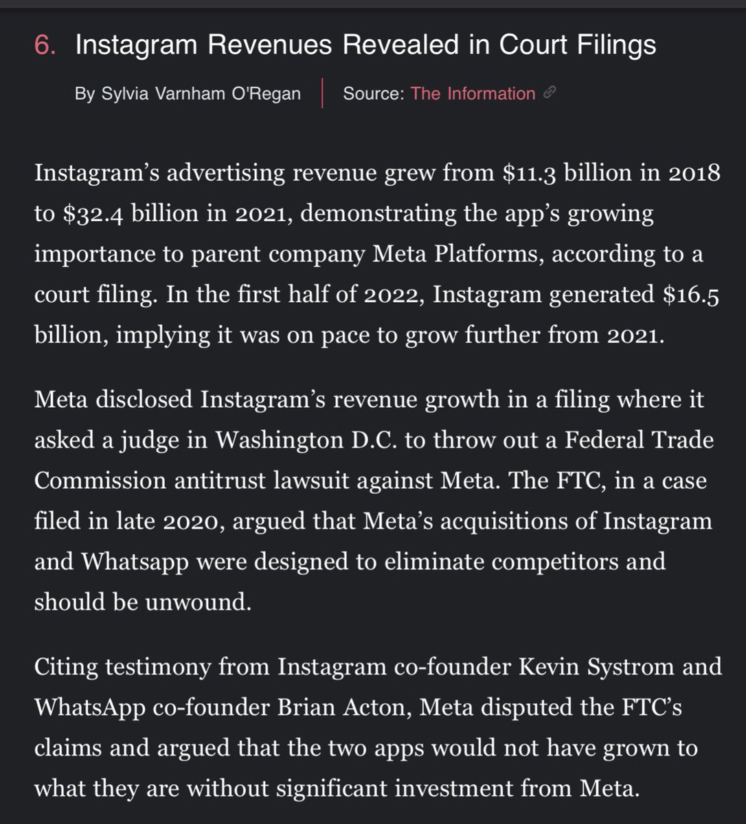 I remember the exact startup standing desk I was standing at hen the news hit re: Facebook buying Instagram. $1.2B or something like that. What a deal… I’ve always wondered what it would be if it were now spun out, but last point is true, too - that FB helped supercharge growth.