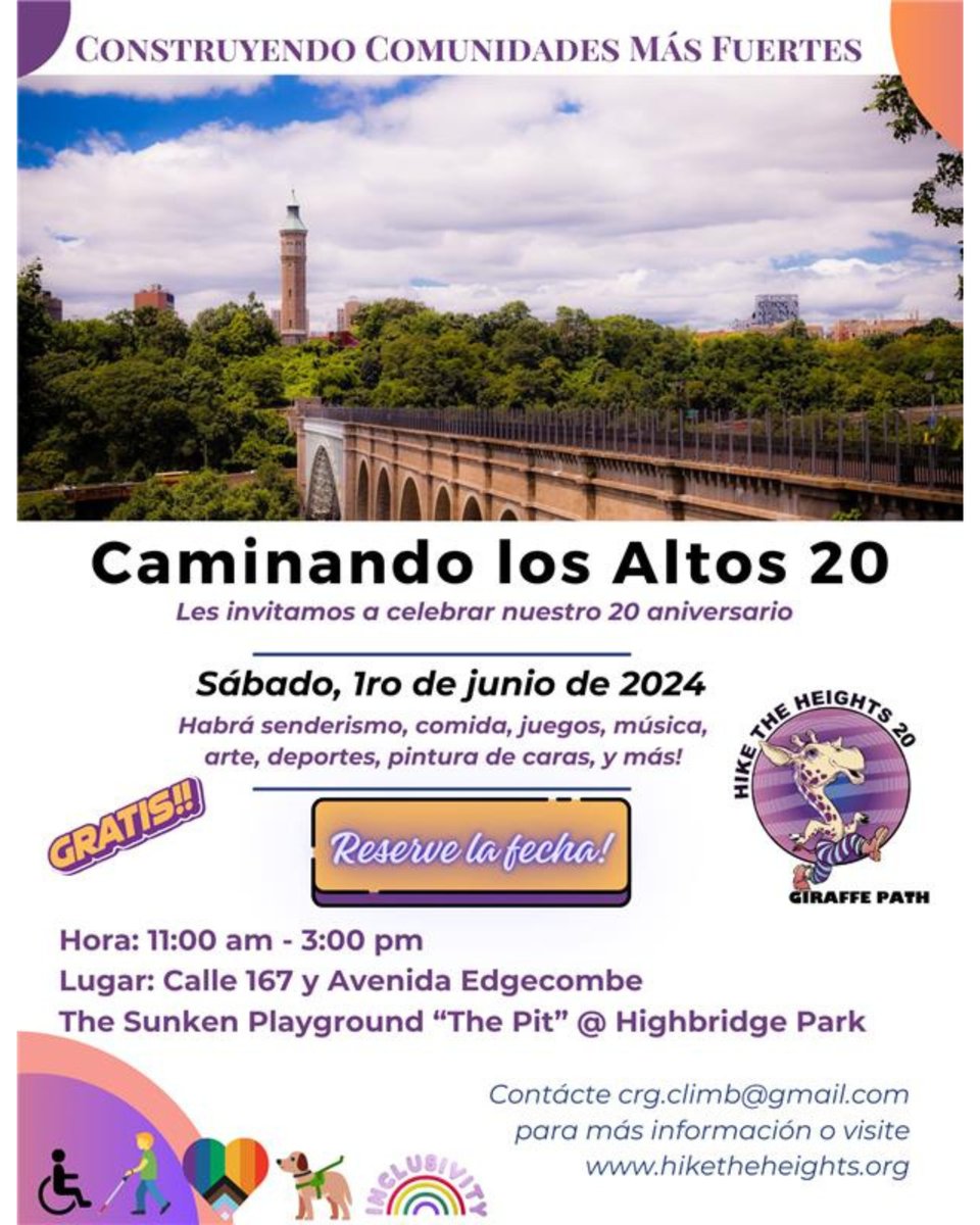 Please save the date for Hike the Heights! We cordially invite you to attend the event, which will take place on Saturday, June 1, 2024, from 11:00 AM to 3:00 PM, at 167th Street and Edgecombe Avenue. We are thrilled to have you join us!