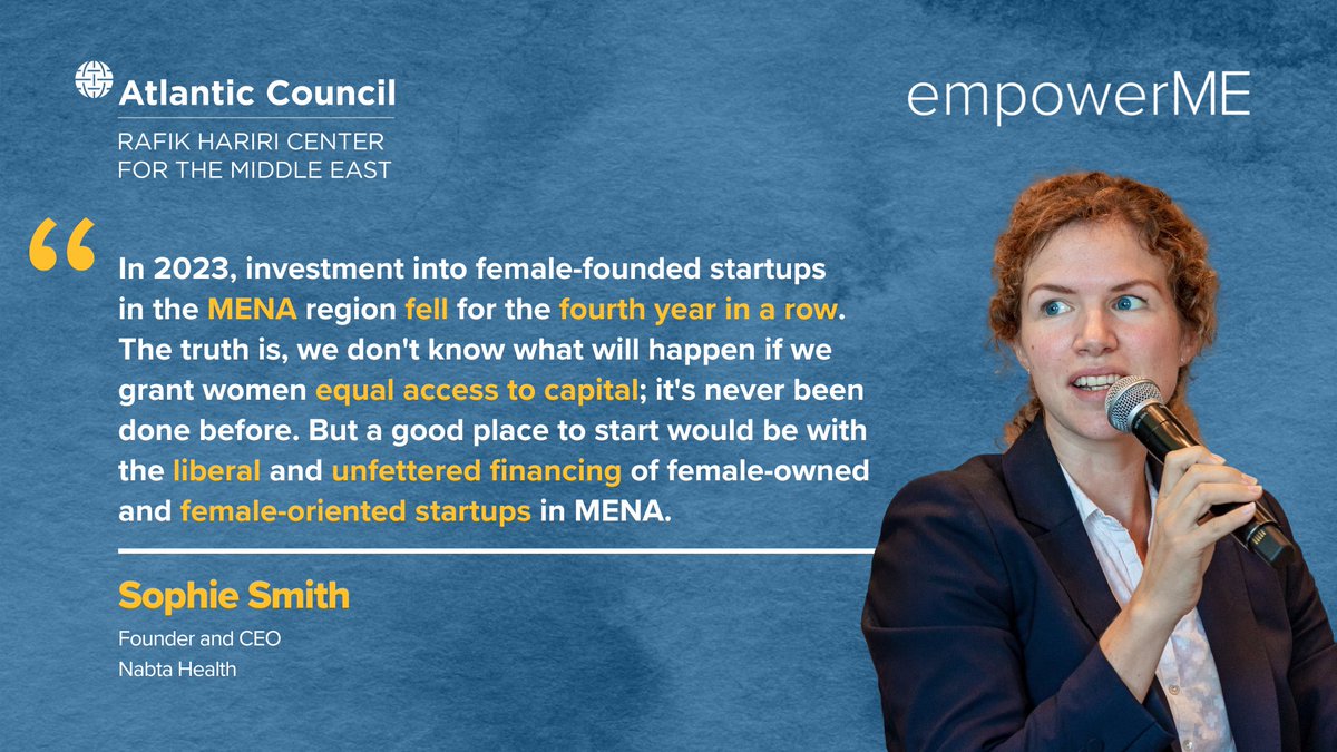 Atlantic Council Middle East Initiatives (@acmideast) on Twitter photo #ACempowerME asked: What is the current performance and impact of investment funds on women-owned businesses and the economy of the region more broadly?
Sophie Smith, Founder and CEO of <a href="/NabtaHealth/">Nabta Health</a>, weighs in…
Check out #ACempowerME’s newsletter: ➡️ bit.ly/3PON8ws #ACempowerME asked: What is the current performance and impact of investment funds on women-owned businesses and the economy of the region more broadly?
Sophie Smith, Founder and CEO of <a href="/NabtaHealth/">Nabta Health</a>, weighs in…
Check out #ACempowerME’s newsletter: ➡️ bit.ly/3PON8ws