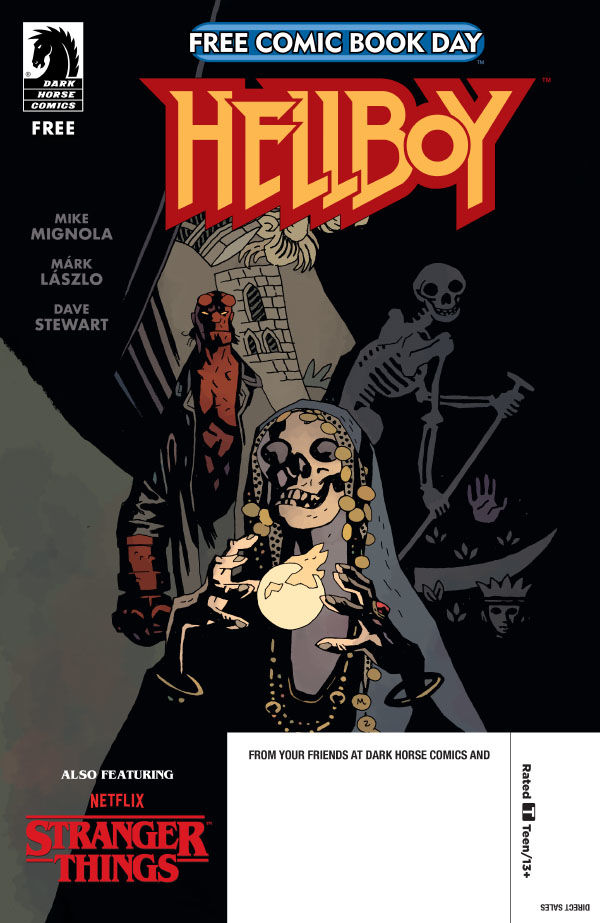 Free Comic Book Day hits comic shops on May 4! Our Gold issue features 2 new stories: In Hellboy: The Fortune Teller, Hellboy consults a crystal ball-reader for help solving a murder. In Stranger Things: Deliver Me From Evil, Argyle & Jonathan swap tales. bit.ly/4aHTbeg