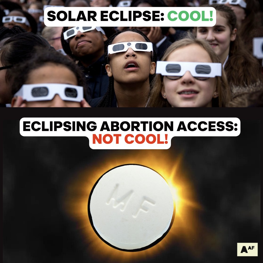 It’s dangerous to look at an eclipse without glasses. It’s not dangerous to take an abortion pill. With, or without glasses. #AbortionAF #solareclipse #mife