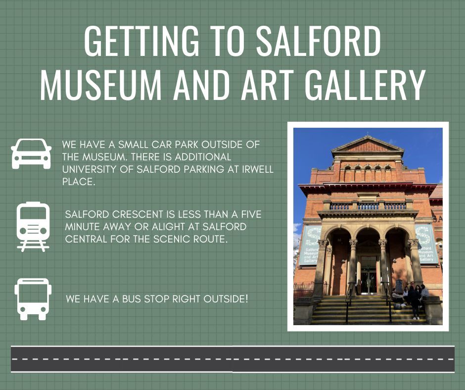 Did you know that you can get to us by car, train, or bus? You can even walk in from Manchester city centre! How do you usually get to Salford Museum and Art Gallery? Tell us 👇