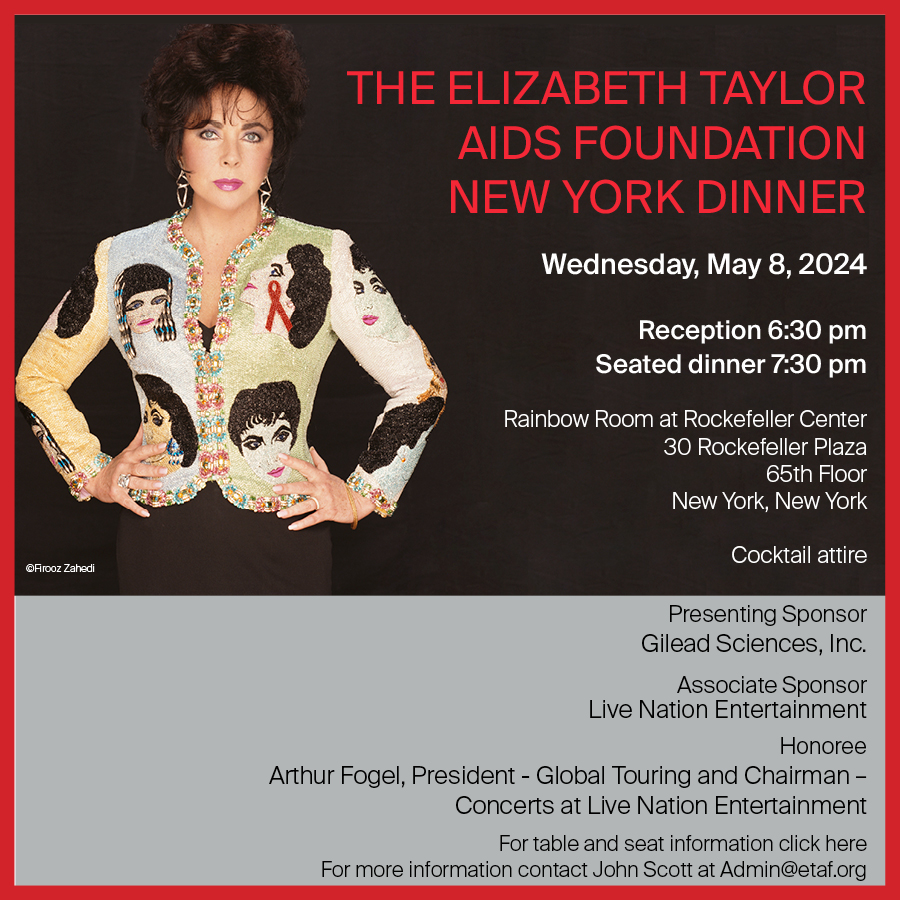 The Second Annual Elizabeth Taylor AIDS Foundation New York Dinner is just one month away. Join us as we gather to celebrate resilience, raise awareness, and support those affected by HIV/AIDS. Thank you for working with us to make a difference! Tickets: …ate.elizabethtayloraidsfoundation.org/event/the-eliz…