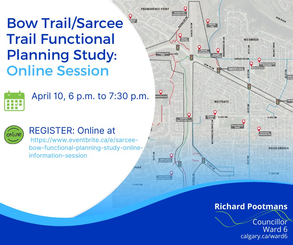 REMINDER: Register for the Bow Trail & Sarcee Trail Functional Planning Study Online Session this Wednesday, April 10, 2024. eventbrite.ca/.../sarcee-bow…... For more information visit engage.calgary.ca/SarceeBowStudy