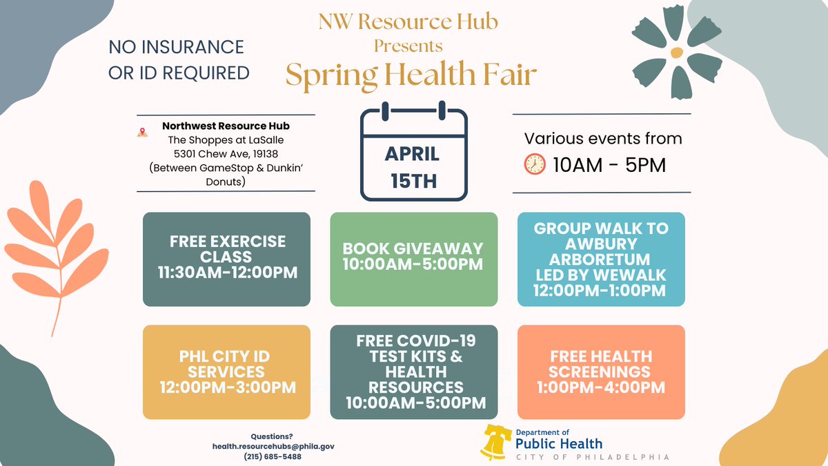 Mark your calendars and join us on April 15 at the Northwest Resource Hub for a Spring Health Fair! The fun starts at 10:00 a.m.!