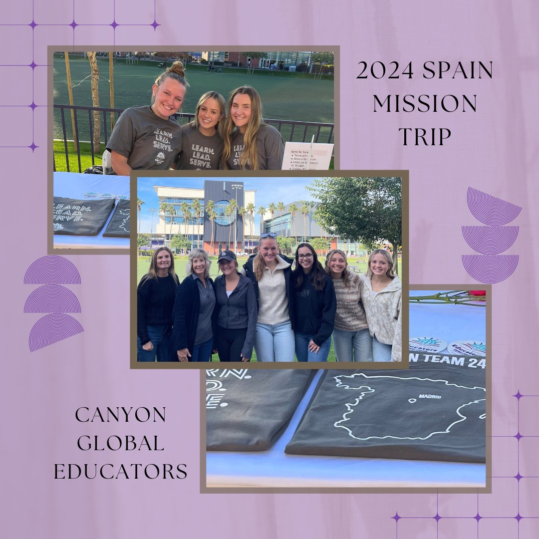 Attention COE family! Our pre-service educators are heading to Madrid to teach English. They need your prayers and financial support. Help by buying a $20 shirt or donating. Contact CanyonGlobalEducators@gcu.edu. Thank you for your support! #lopesteachup