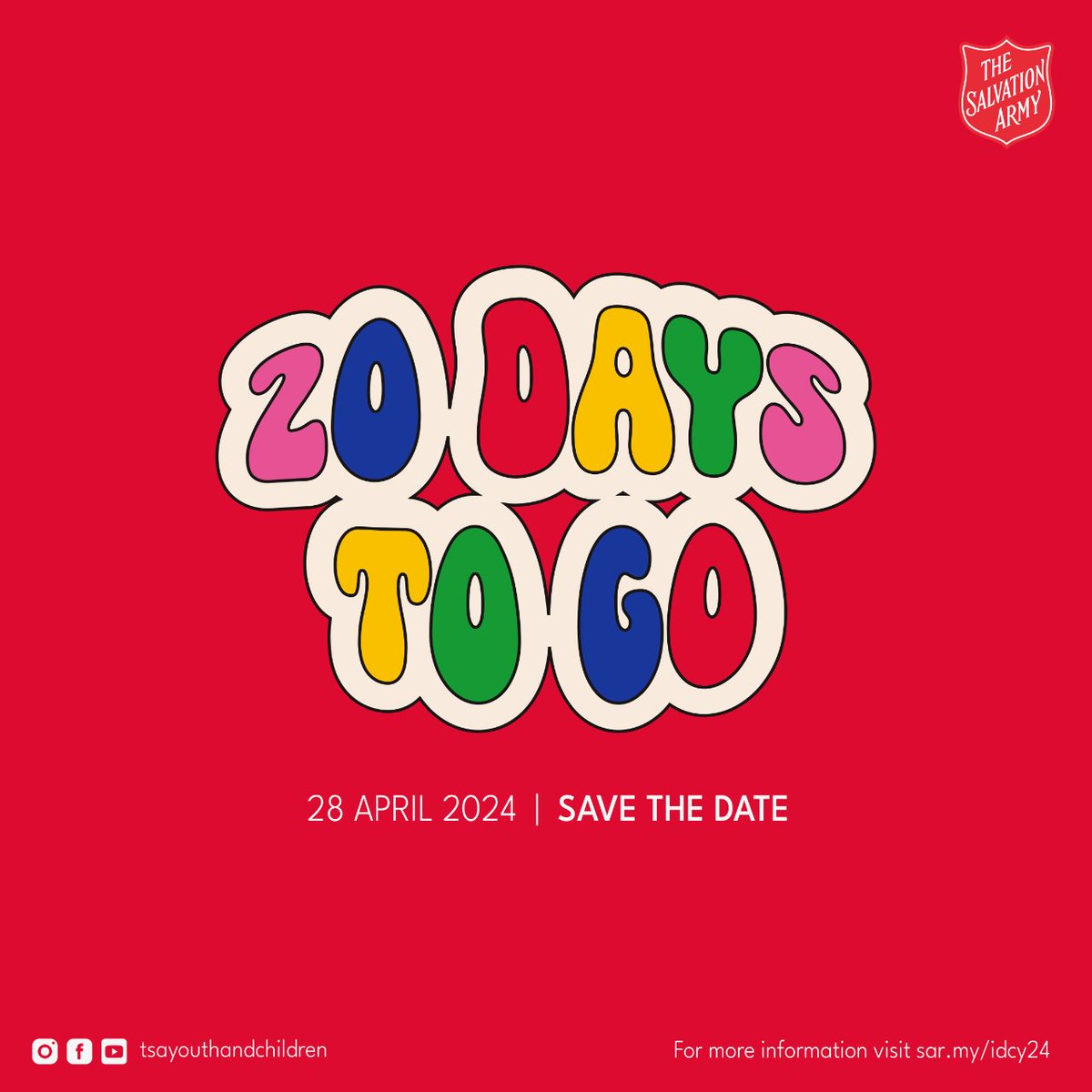 Only 20 days left until we celebrate the International Day of Children and Young People on 28 April 2024 with the theme Grow 🌱  Let’s encourage and empower the younger generations to grow and reach their full potential! Find out more: salvationarmy.org/ihq/idcy24 #idcy24