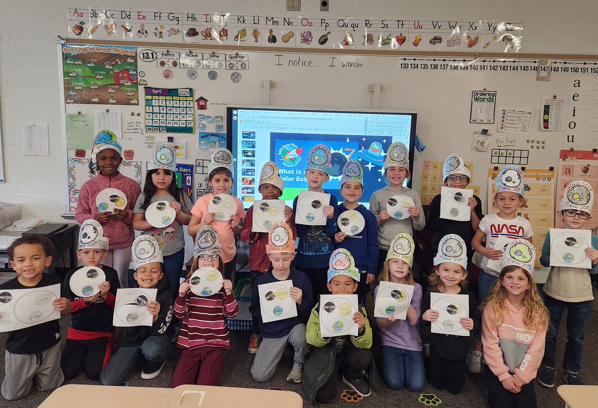 Students in Mrs. Kelly Murphy's first-grade class at Wallace Elementary made models to show how the moon moves over the sun and made solar eclipse hats in preparation for the BIG event! #wyproud #wyasd #AwesomeItsWhatWeDo