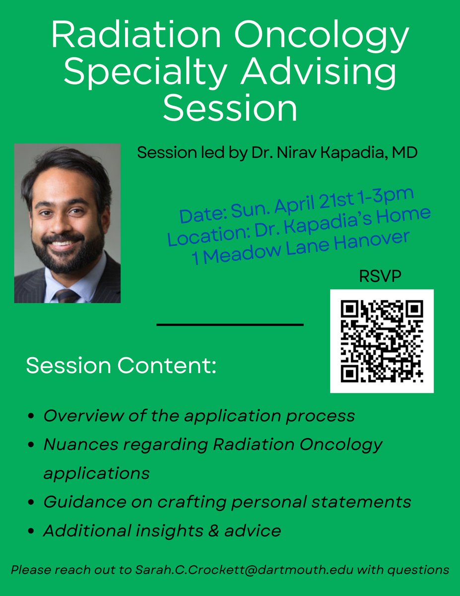 🌟Calling all Geisel Medical Students! 🌟Ready to explore the dynamic world of Radiation Oncology and learn about the nuances of the application process? Join us for a Specialty Advising Session on ⌛️April 21st, 2024.