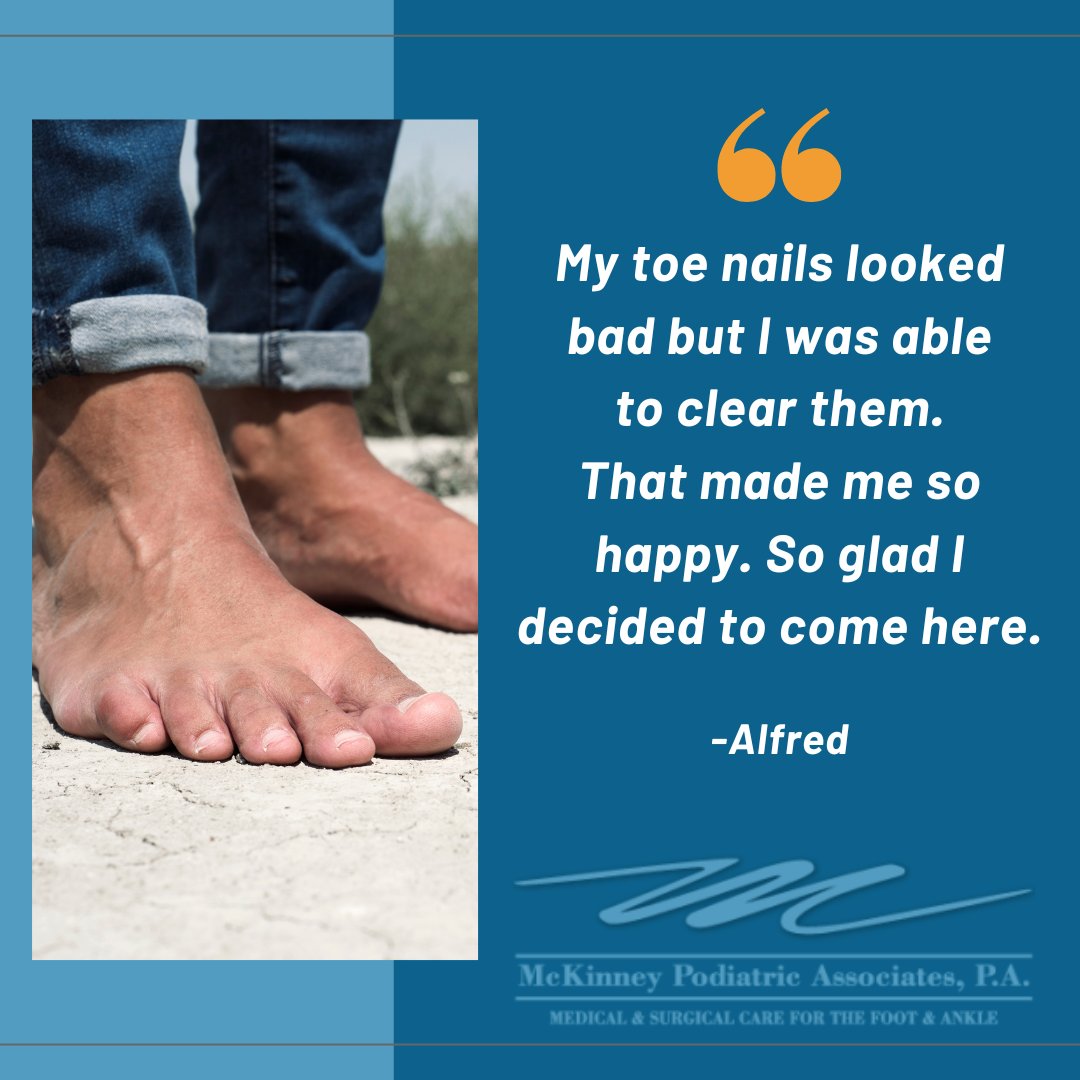 Your feet should never cause you embarrassment or pain. We can help!
my-testimonials.com/McKinney/3YF8H
.
.
.
#testimonial #patienttestimonial #podiatristreview #bestpodiatrists #bestreviews #podiatrist #podiatryclinic #follow #podiatristintexas #texaspodiatry #McKinneyPodiatricAssociates