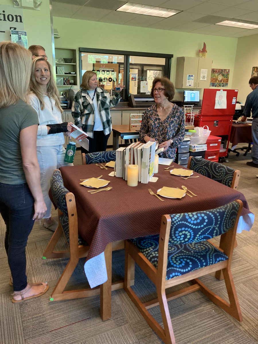 LibrarianLady74's tweet photo. Today I hosted my first "Book Tasting" in the library to welcome our teachers back from Spring Break! It was so nice to catch up with everyone and learn about what they did during their time away from school. https://t.co/bjEPHjzJPH