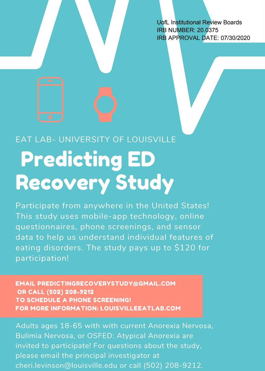 Participate in a PAID (up to $240) study with the EAT Laboratory! For questions or concerns about this study please contact P.I. Dr. Cheri A. Levinson at : Cheri.levinson@louisville.edu
