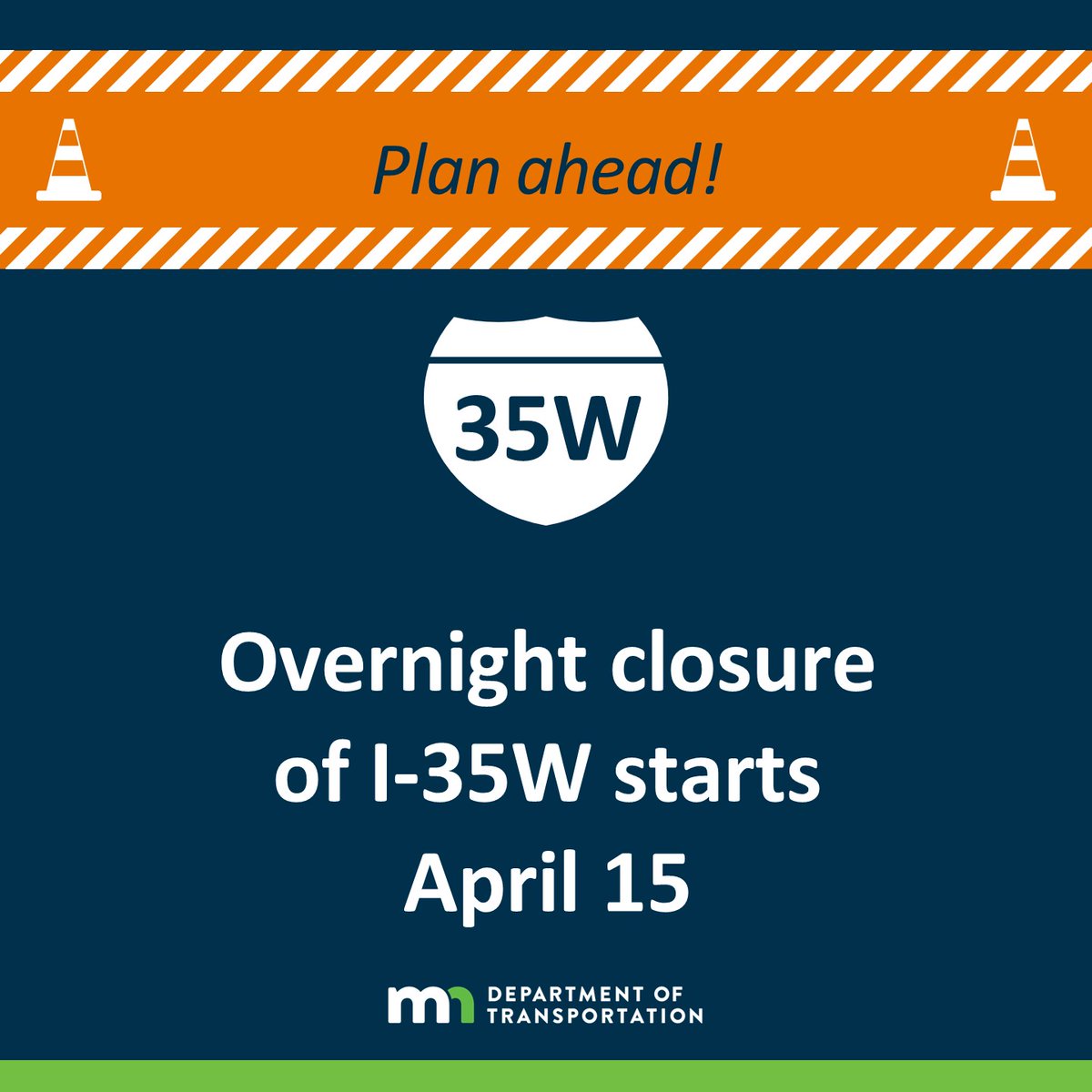 I-35W in Richfield/Bloomington: I-35W is closed in both directions at the I-35W/I-494 interchange from 9pm Mon (4/15) to 5am Tue (4/16) to pour the concrete deck for the flyover ramp. More info: bit.ly/435E6Q1 @bloomington_mn @EdinaMN @CityofRichfield @Hennepin