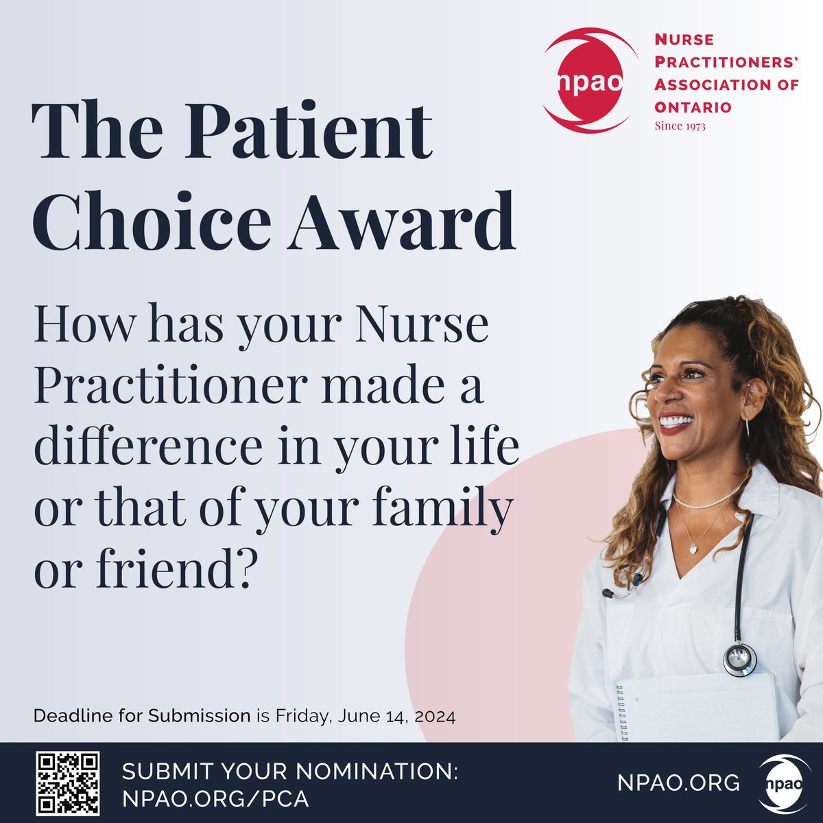 Now’s your chance to nominate a Nurse Practitioner for the Patient Choice Award! How has your Nurse Practitioner made a difference in your life or that of your family or friend? Submit your nomination: npao.org/pca #PatientChoice #NP