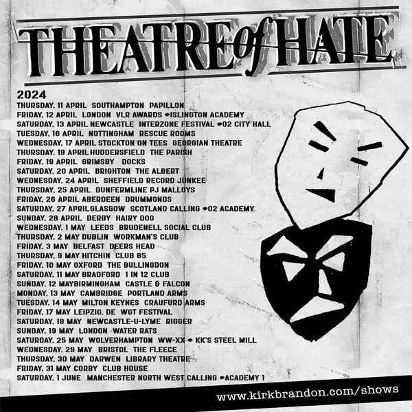 Step into the world of Theatre of Hate, led by the iconic singer/songwriter Kirk Brandon! With their legendary debut studio album, 'Westworld,' produced by Mick Jones of The Clash, Theatre of Hate stormed into the Top 20 charts in the UK! 🌟 🎫 bwdvenues.com/whats-on/theat…