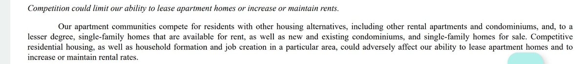 In their latest Form 10-K @AirCommunities explicitly identified competition from other housing as a threat to their ability to raise rents.

If you don't want @blackstone to make money from this acquisition let's flood the market with new housing, of all types!