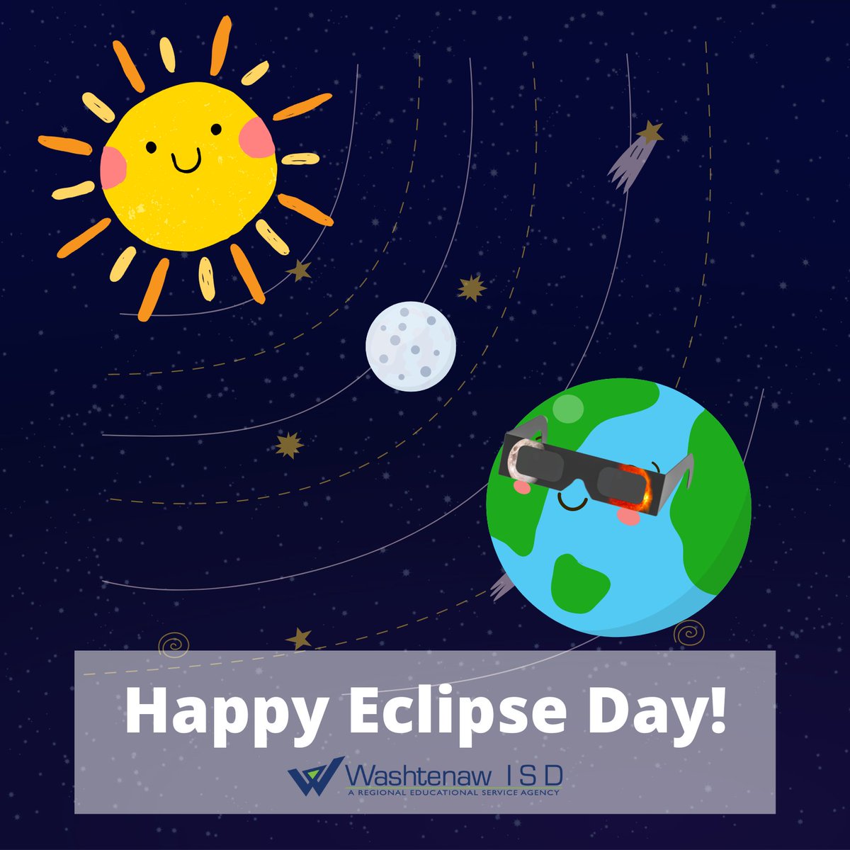 Happy #Eclipse2024 Day! Washtenaw County will have approximately 98-99% coverage, which will peak at 3:13 pm.

Make sure you have a safe way to view it, as this will be the last total solar eclipse visible in the contiguous US until the year 2044!