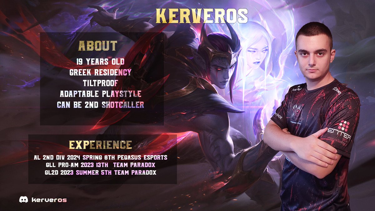Kerveroslol (@kerveroslol) on Twitter photo Hi everyone!
While still being in talks with <a href="/PegasusMENA/">Pegasus Esports</a> to extend my contract, I have been allowed to explore options for summer split.
Refs: <a href="/ShinsuZYX/">Ricardo Sikaffy</a> ,<a href="/Demon1_lol/">Demon 🇲🇦</a>, <a href="/sat1ated/">Dimitrios ''O Pandas'' Lemonidis</a> <a href="/Abdulra26219812/">NAZOOO</a> + any of my previous teammates
Important links below⬇️
♥ &🔁highly appreciated! Hi everyone!
While still being in talks with <a href="/PegasusMENA/">Pegasus Esports</a> to extend my contract, I have been allowed to explore options for summer split.
Refs: <a href="/ShinsuZYX/">Ricardo Sikaffy</a> ,<a href="/Demon1_lol/">Demon 🇲🇦</a>, <a href="/sat1ated/">Dimitrios ''O Pandas'' Lemonidis</a> <a href="/Abdulra26219812/">NAZOOO</a> + any of my previous teammates
Important links below⬇️
♥ &🔁highly appreciated!