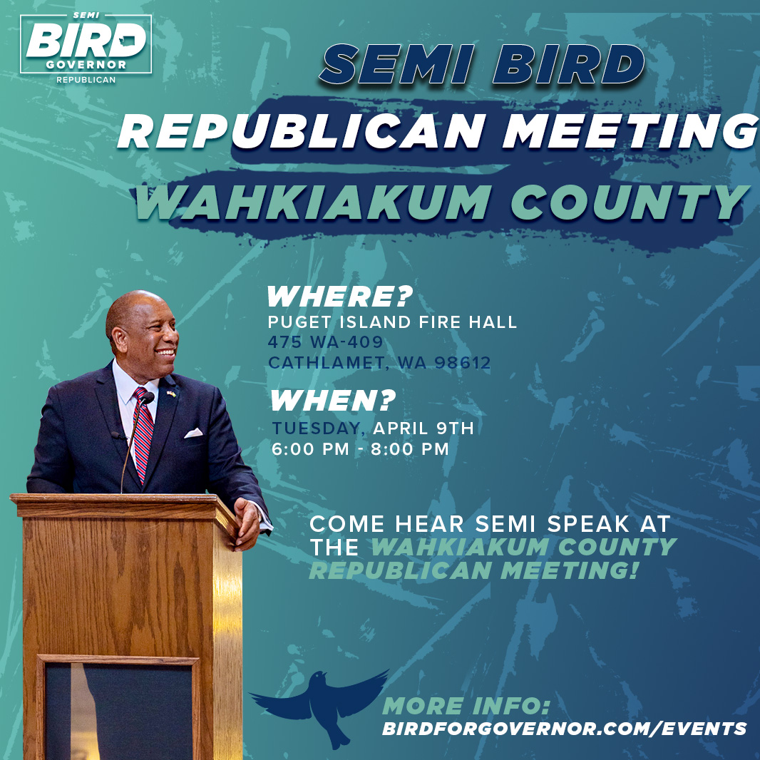 🚨Attention Cathlamet!!🚨

Semi will be speaking at the Wahkiakum County Republican Meeting!

Information is below!

#Wahkiakum #wahkiakum #cathlamet #MeetAndGreet #UnitedWeStand #semibird #WeThePeople #LetsMakeHistory #YourVoteMatters #WashingtonState