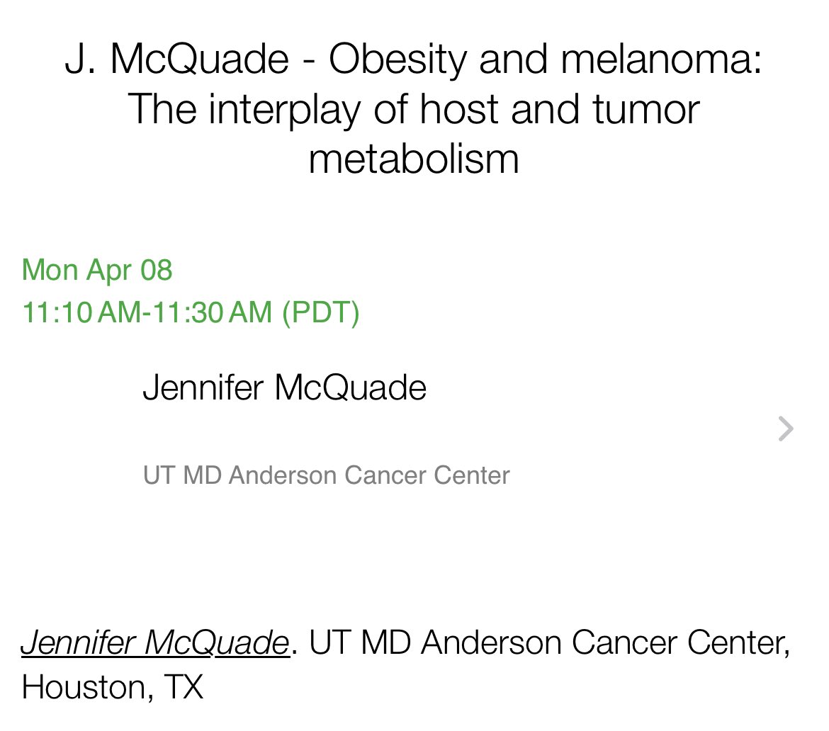 Happening now! Come join us in Room 30 for @mcquadeMDLAc talk on #obesity #melanoma #immunotherapy @MDAndersonNews