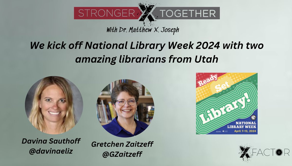 The Stronger Together Podcast kicks off National Library Week 2024 with two amazing librarians from Utah @davinaeliz @GZaitzeff Check it out here: youtu.be/w3HpETHQ36A @ALALibrary @Heartforbooks1 @technolibrary @Coach_Rarick @mrstowner9 @Ktbkr4 @TweetMrsMoss @place_s