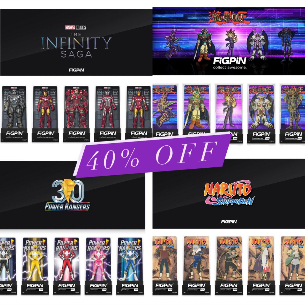 FigPin sale! These 4 deluxe Box Sets are 40% off! With Iron Man, Power Rangers, Naruto and Yu-Gi-Oh ~
Linky ~ figpin.com/collections/40…
#FPN #FunkoPOPNews #FigPin