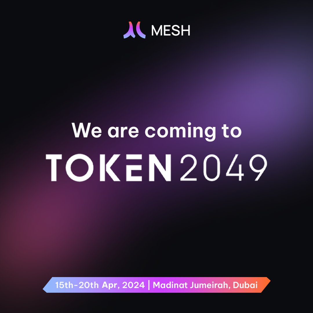 Mesh_Protocol's tweet image. Mesh Protocol is heading to @token2049 Dubai from 15th - 20th April🌴 
Let&apos;s grab a cup of ☕️ and share our insights on the DEX Aggregation landscape on @solana. See you there!

#Token2049 #MeshProtocol #DeFi #Solana