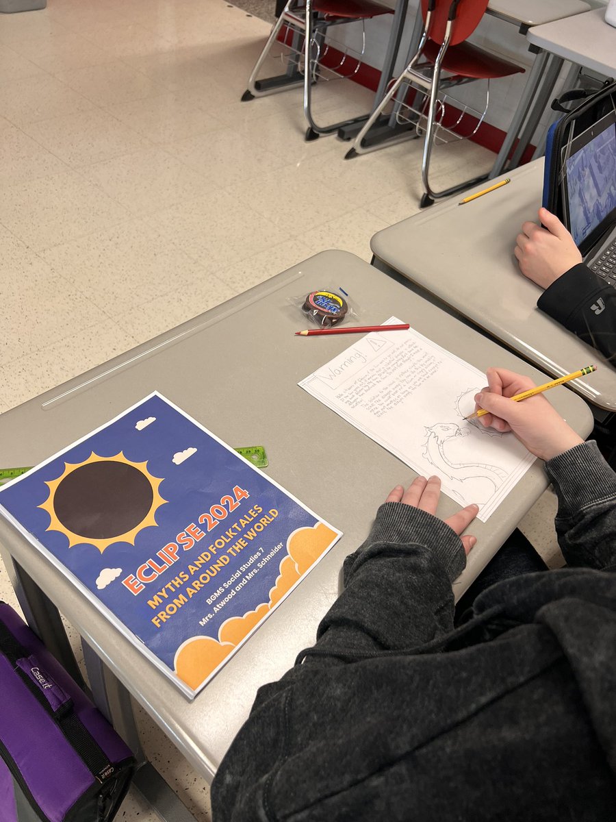 Last week, seventh grade students learned about myths and folklores related to eclipses in social studies class (while enjoying their moon pies)! Thanks again <a href="/BGMS_PTO/">BG Middle PTO</a> and Vicki for the treats! <a href="/ERadabaughBGCS/">Eric Radabaugh</a> <a href="/ESchneiderBgms/">Mrs. Schneider</a>