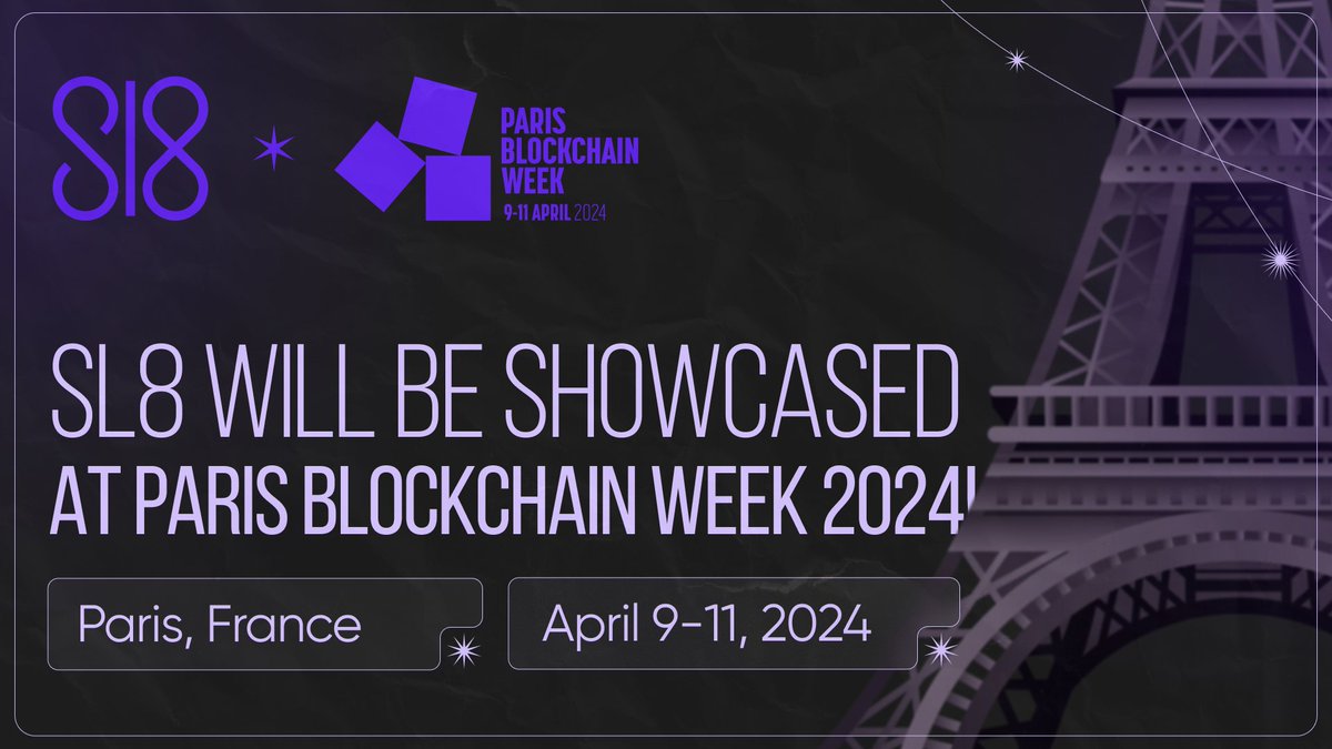 📢Sl8 will be showcased at PARIS BLOCKCHAIN WEEK 2024! We're glad to announce that Sl8 will be taking at the prestigious Paris Blockchain Week 2024 parisblockchainweek.com🚀 From April 9th to 11th, 2024, the global blockchain community will gather in Paris, France, for this…